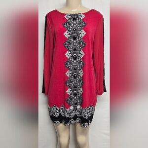 Style & Co M Slinky Stretch Knit Tunic Dress Long Sleeves Embellished Beads Lace